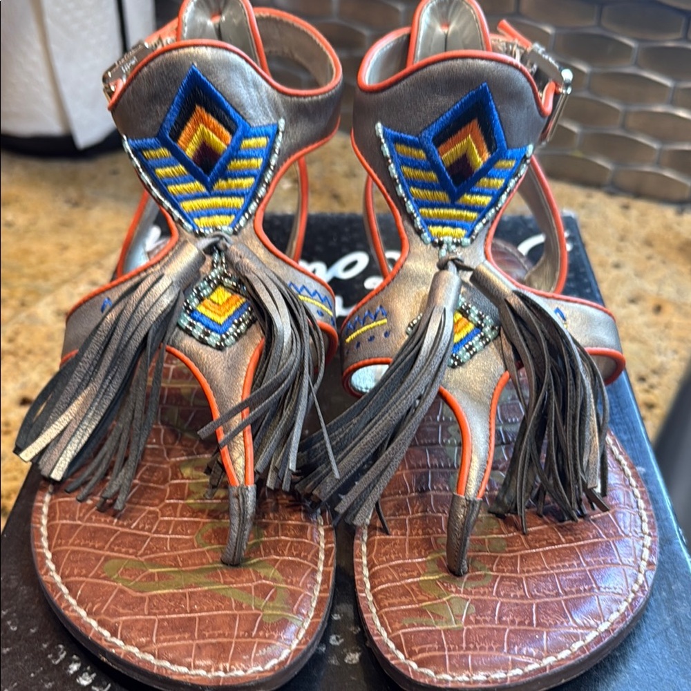 Sam Edelman Embroidered Fringe Sandals - Multicolor